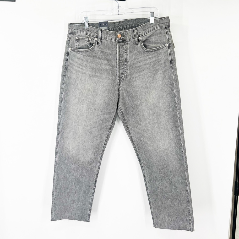 GAP Straight High Rise Button Fly Jeans Gray Raw Hem NWT